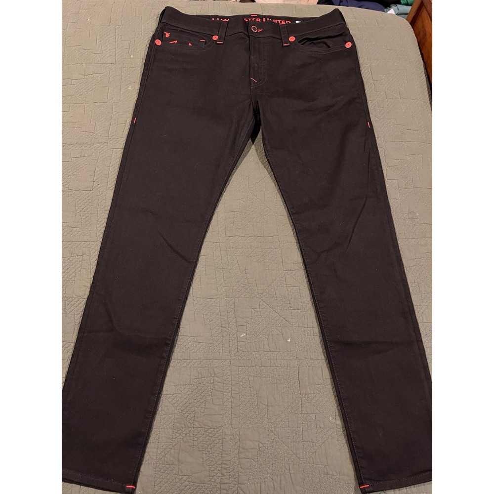 True Religion X Manchester United Men's Black Jeans With Red Accents Soccer